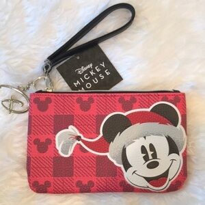 Brand New Disney Mickey Mouse Santa Red Zippered Wristlet Christmas